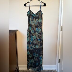Laundry By Shelli Segal Blue and Black Floral Maxi Dress